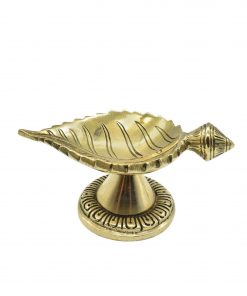 Leaf Shape Brass Diya on Round Base