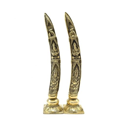 Ganesha On Elephant Tusks Brass Sculpture For Puja Mandir & Home Decoration