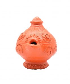 Handmade Orange Color Mud Diya Deepam with Handle