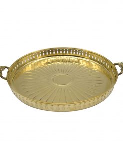 Embossed Design Brass Puja Thali with Handle