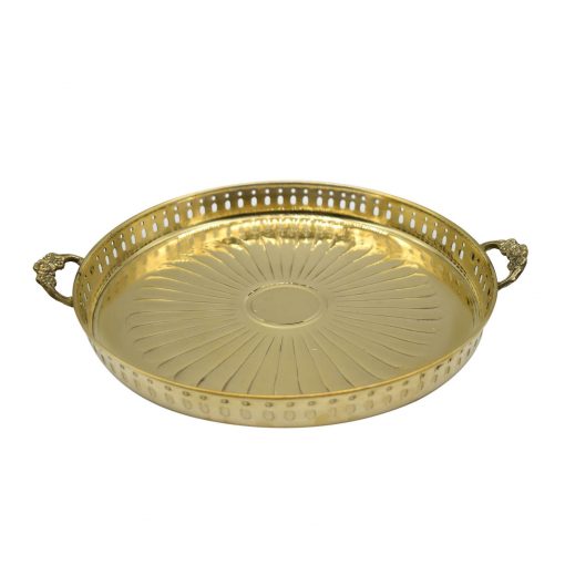 Embossed Design Brass Puja Thali with Handle