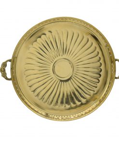 Embossed Design Brass Puja Thali with Handle