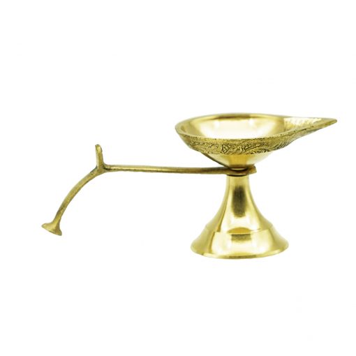 Brass Diya Ghee Lamp Puja Diya with Curved Handle - Image 4