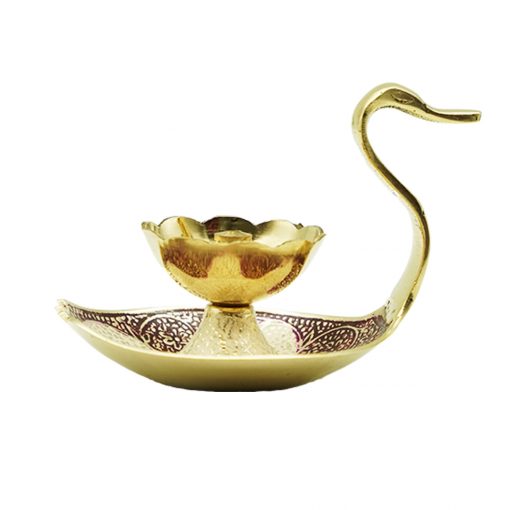 Brass Diya Lamp Kuber Deepak With Swan Design - Image 3