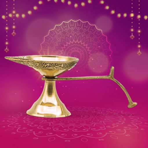 Brass Diya Ghee Lamp Puja Diya with Curved Handle