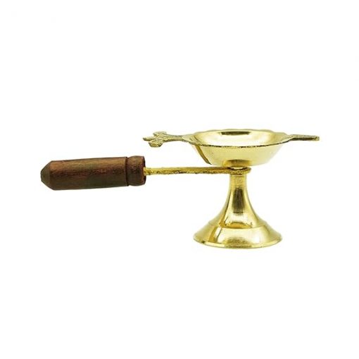 Brass Loban Burner Aarti Harathi Diya Stand with Wooden Handle for Pooja - Image 3