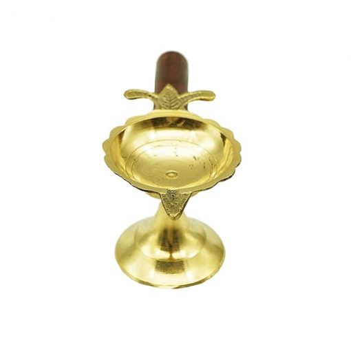 Brass Loban Burner Aarti Harathi Diya Stand with Wooden Handle for Pooja - Image 4