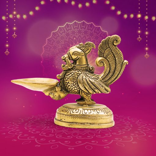 Brass Peacock Diya Deepak Oil Lamp For Pooja & Home Decoration