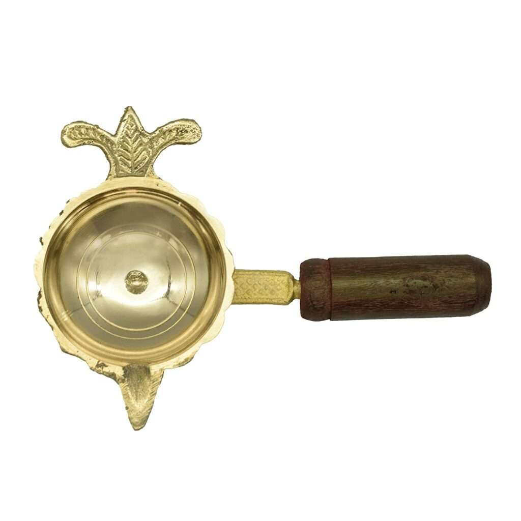 Brass Loban Burner Aarti Harathi Diya Stand with Wooden Handle for ...