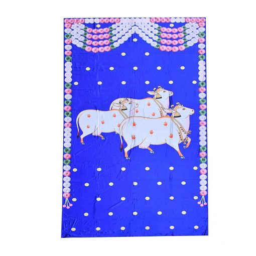 Backdrop for House Warming Decoration Blue Colour Cow Design Festival Backdrop Decoration Clothes