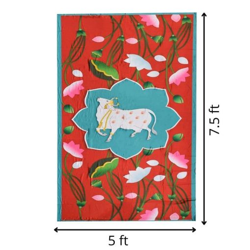 Backdrop for House Warming Decoration Lotus Cow Design Festival Backdrop Decoration Clothes