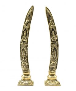 Ganesha On Elephant Tusks Brass Sculpture