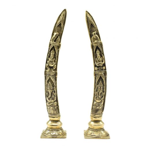 Ganesha On Elephant Tusks Brass Sculpture