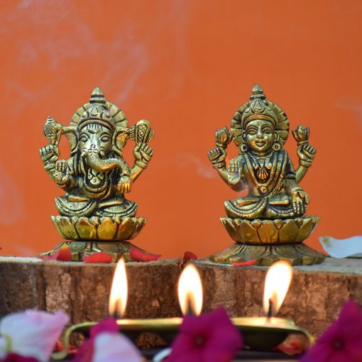 Lakshmi Ganesh Idol Brass Murti for Pooja Room