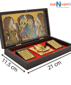 Gold Plated Radha Krishna Photo Frame with Charan Paduka