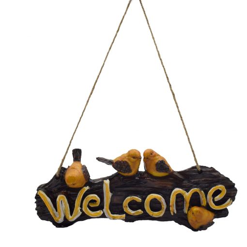 Polyresin Welcome Sign in Wooden with Birds,