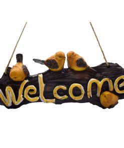 Polyresin Welcome Sign in Wooden with Birds,