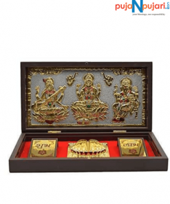 Lakshmi Ganesh Saraswati Frame with Charan Paduka