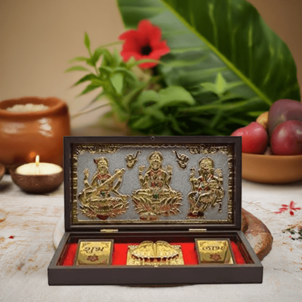 Lakshmi-Ganesh-Saraswati-Frame-with-Charan-Paduka