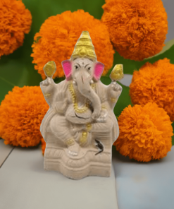 Eco-friendly-Ganesha-Idol-with-golden-crown--9-inch