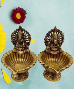 Brass Pooja Diya With Lakshmi Ganesha Idol- Puja N Pujari