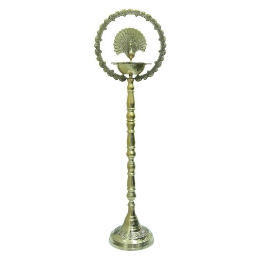 Brass Peacock Diya with Crown 3.5 feet height Kerala Samai ,Engraved Inauguration Kuthu Vilakku.