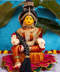 varamahalakshmi doll with full decoration in orange