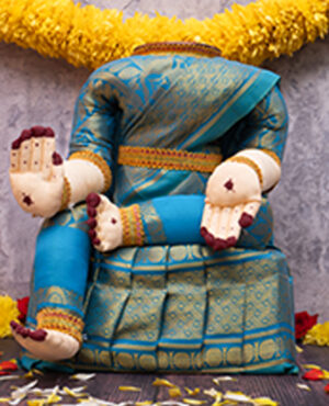 Lakshmi Idol For Varalakshmi Vratham Light sky blueSaree