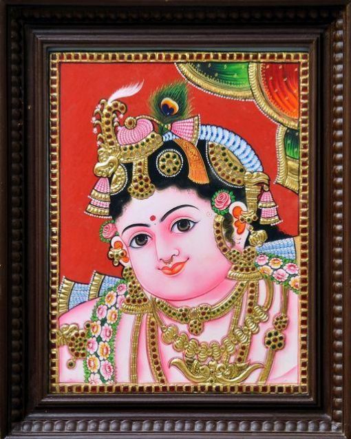 Krishna Tanjore Painting with Teakwood Frame | Puja N Pujari