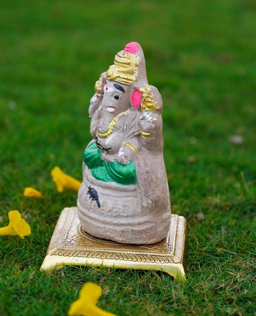 Eco Friendly Ganpati in Grey and Green-6 inch - Image 2