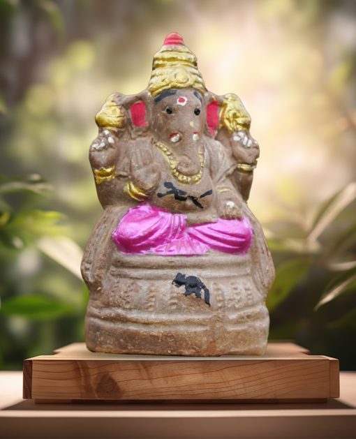 Eco Friendly Ganpati in Grey and Pink-6 inch - Image 6