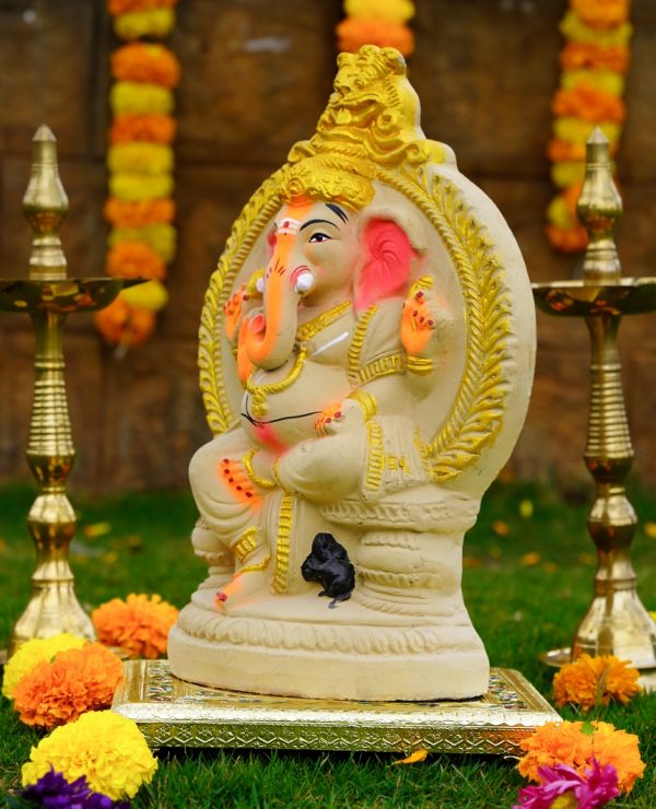 Eco Friendly Ganesha in Sinhasana -1.2 Feet | Puja N Pujari