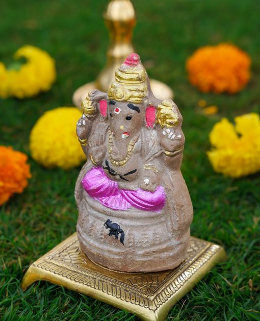 Eco Friendly Ganpati in Grey and Pink-6 inch - Image 5