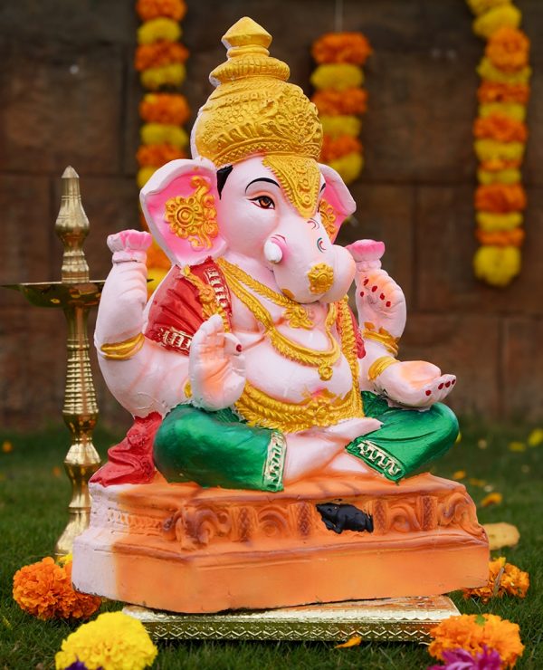 Extra Big Clay Ganesha with Decoration -1.5 Feet | Puja N Pujari