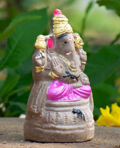 Eco Friendly Ganpati in Grey and Pink-6 inch - Image 4