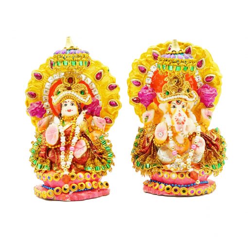 Laxmi Ganesh Statue| Laxmi Ganesh Idol | Laxmi Ganesh ji ki Murti | Laxmi Ganesh Clay Idol for Diwali Puja| Diwali Gift(5.5 Inch,Multicolor) - Image 2