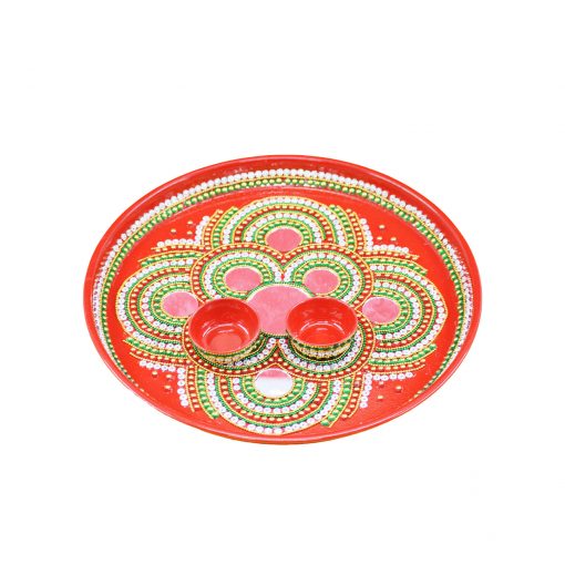 Beautiful Kundan Fancy Pooja Plate ,metal Colorful Pooja Aarti Thali Set. - Image 3