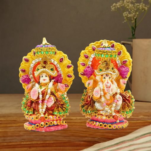 Laxmi Ganesh Statue| Laxmi Ganesh Idol | Laxmi Ganesh ji ki Murti | Laxmi Ganesh Clay Idol for Diwali Puja| Diwali Gift(5.5 Inch,Multicolor) - Image 3