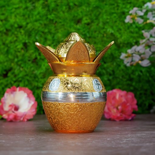 Brass Kalash with Coconut and Mango Leafs/Puja Lota Kalash/Mangal Kalash/with Velvet Box for Puja Kalash