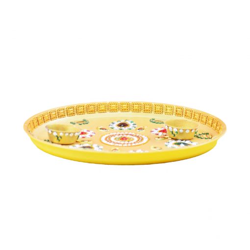 Beautiful Kundan Fancy Pooja Plate, Metal Colorful Pooja Thali Set. - Image 4