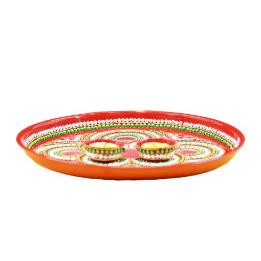 Beautiful Kundan Fancy Pooja Plate ,metal Colorful Pooja Aarti Thali Set. - Image 2