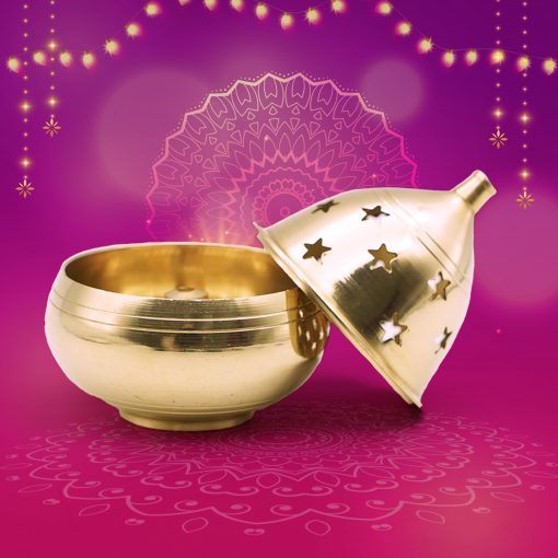 Apple Shape Brass Akhand Diya Oil Lamp for Pooja, Home Temple and Diwali