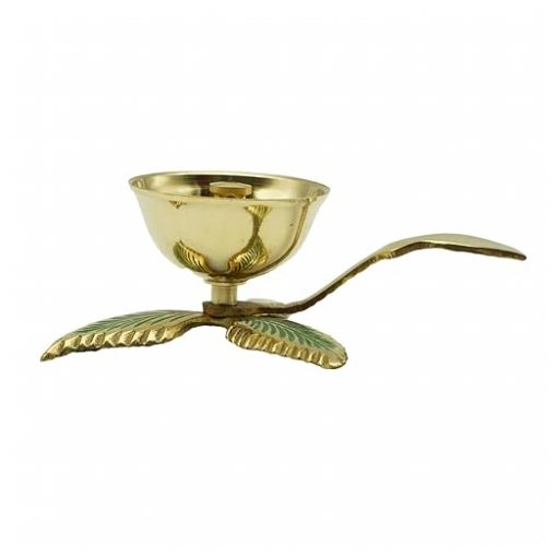 Brass Deep Akhand Jyoti Three Leaf Diya - Image 4