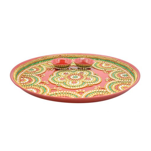 Beautiful Kundan Fancy Pooja Plate , Metal Colorful Pooja Aarti Thali Set.