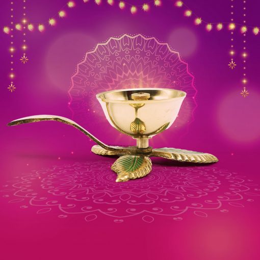 Brass Deep Akhand Jyoti Three Leaf Diya