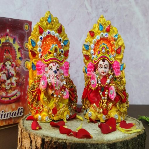 Laxmi Ganesh Statue| Laxmi Ganesh Idol| Laxmi Ganesh ji ki Murti| Laxmi Ganesh Clay Idol for Diwali Puja| Diwali Gift(4.5 Inch,Multicolor)