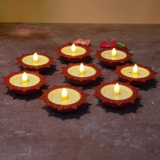 LED Diya with Water Sensor Flameless & Smokeless Diwali Light Diya Warm Lights for Diwali Decoration (8 Pieces)