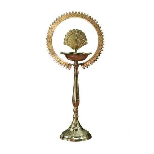 Brass Peacock Diya with Crown Kerala Samai Diwali Deepak-Kuthu Vilakku Peacock Ring Oil Lamp(Pack of 1). - Image 2