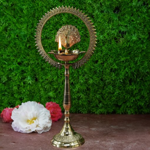 Brass Peacock Diya with Crown Kerala Samai Diwali Deepak-Kuthu Vilakku Peacock Ring Oil Lamp(Pack of 1). - Image 3