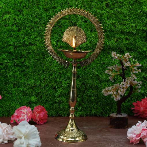 Brass Peacock Diya with Crown Kerala Samai Diwali Deepak-Kuthu Vilakku Peacock Ring Oil Lamp(Pack of 1).